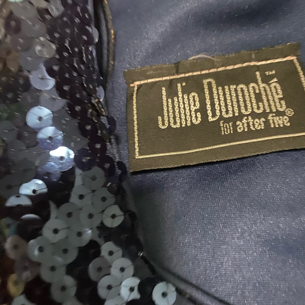 Navy Sequin Dress with White Ruffle Accents - Picture 2 of 2